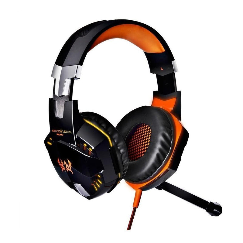 Audífonos Gamer Kotion G2000 Negro Y Naranja Con Luz Led