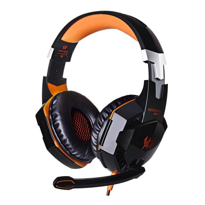 Audífonos Gamer Kotion G2000 Negro Y Naranja Con Luz Led